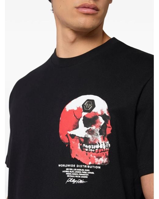 Philipp Plein Black Roundneck T-Shirt Puffy Skull Skull for men