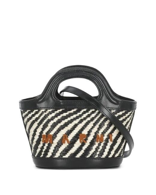 Marni Black Wavy Raffia-Effect Tropicalia Micro Bag