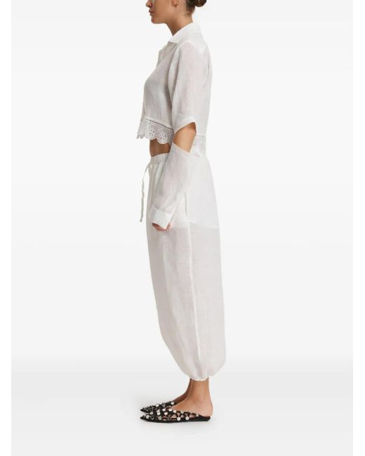Pink White Drawstring Linen Trousers