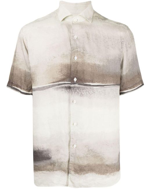 Corneliani White Abstract-print Short-sleeved Shirt for men