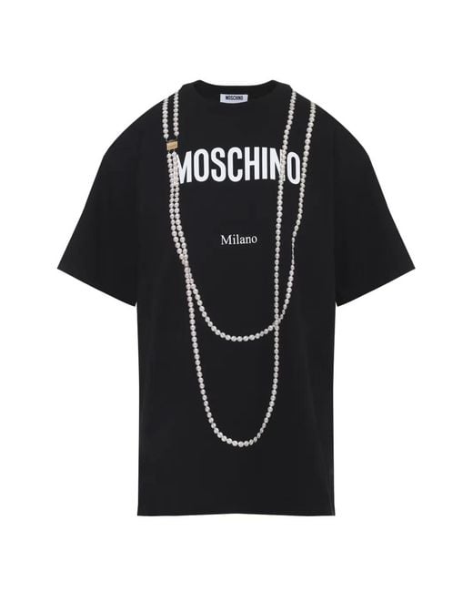 Moschino Black Pearl Necklace Print T-Shirt