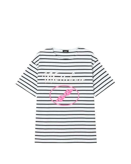 we11done White Logo-Print Striped T-Shirt