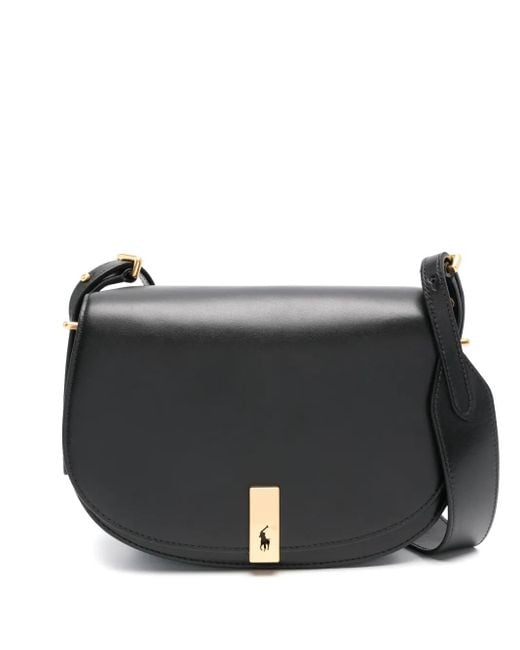 Polo Ralph Lauren Black Saddle Polo Id Crossbody Bag