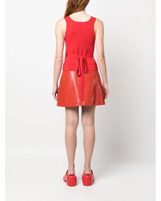 Patou Red Ribbed-Knit Wrap Top