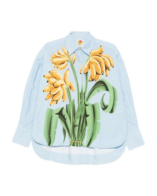 Farm Rio Blue Banana-Print Shirt