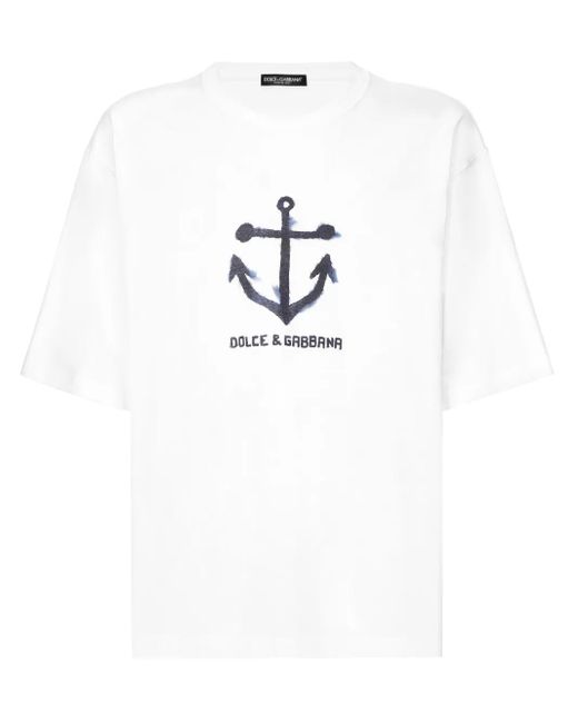 Dolce & Gabbana White Printed Cotton T Shirt for men