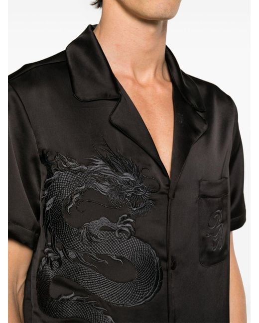 メンズ Balmain ドラゴン サテンシャツ Black