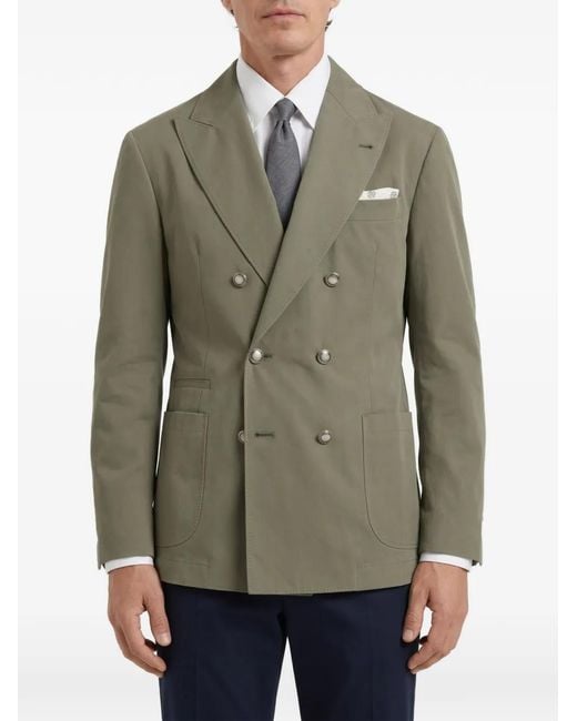 Brunello Cucinelli Green Double-Breasted Cotton Blazer for men