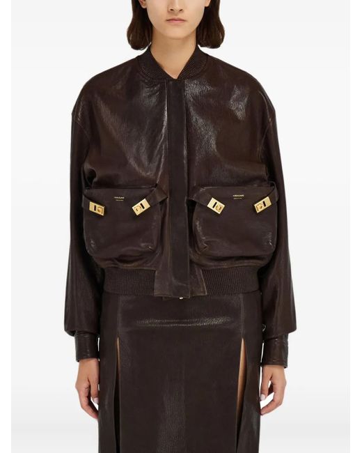 Ferragamo Black Ribbed-Trim Patch-Pocket Bomber Jacket