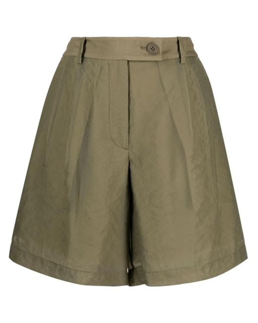 Helmut Lang Green Pleated Sheer Shorts