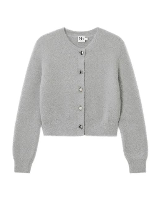 B+ AB Gray Embellished-Button Cardigan