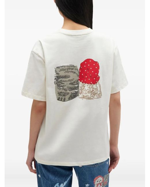 Ganni T-Shirt Met Hondenprint in het White