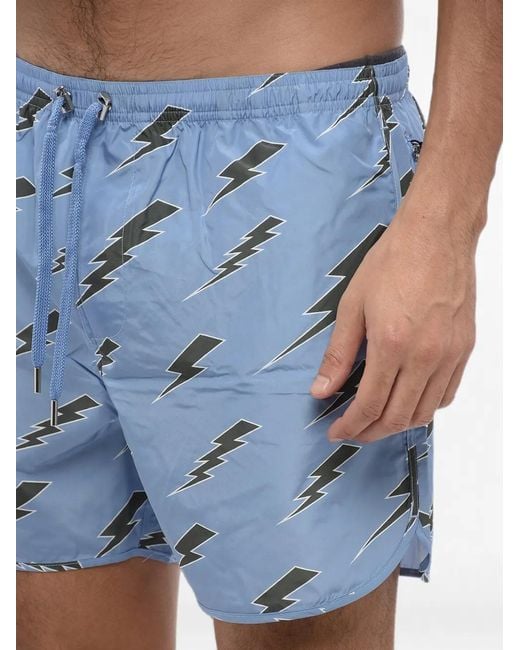 Neil Barrett Blue Fair Isle-Print Swim Shorts for men