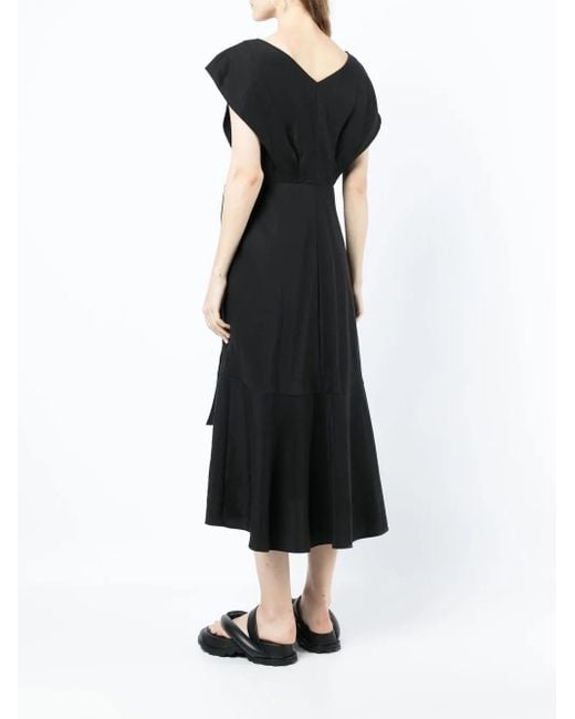 Vince Black V-Neck Sleeveless Midi Dress