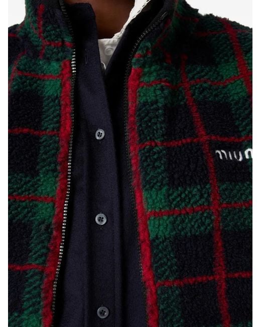 Miu Miu Black Checked Teddy Zipper Jacket