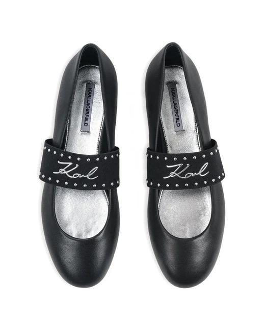 Karl Lagerfeld White Studded Strap Ballet Flats