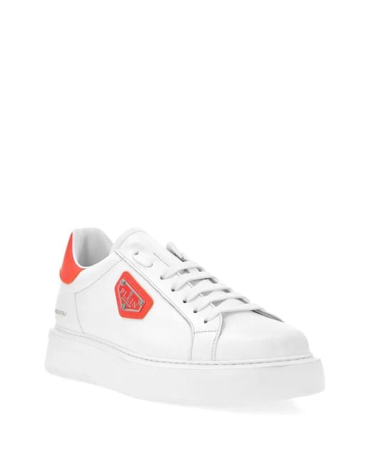 Philipp Plein White Logo-Plaque Leather Sneakers