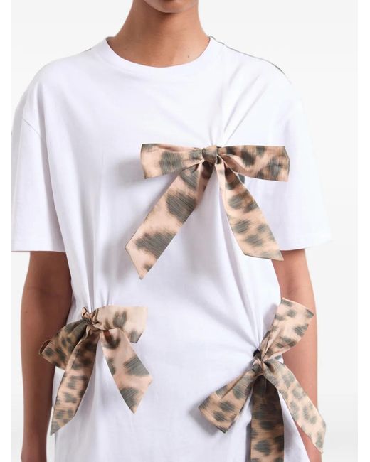 Nina Ricci White Leopard-Print Bow-Detail T-Shirt