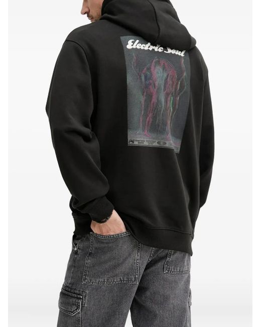 HUGO Black Graphic-Print Hoodie for men