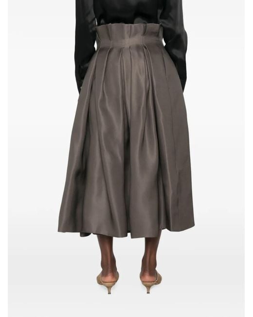 Khaite Gray Astrid Paperbag-Waist Pleated Midi Skirt
