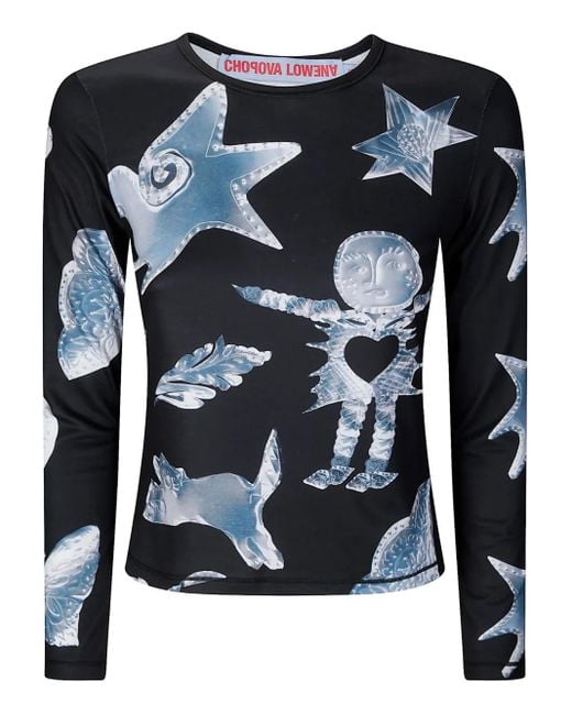 Chopova Lowena Graphic-print Long-sleeve Top Blue