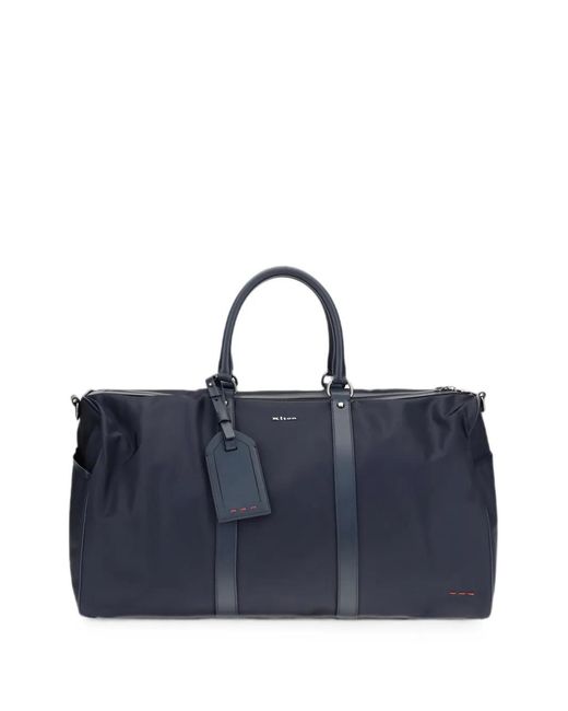 Kiton Blue Logo-Plaque Leather-Trim Holdall Bag for men