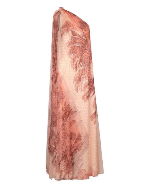 Johanna Ortiz Pink Elegant Freedom One-shoulder Print Maxi Dress