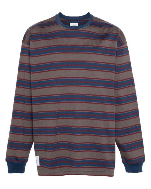 (w)taps Blue Logo-embroidered Striped T-shirt for men