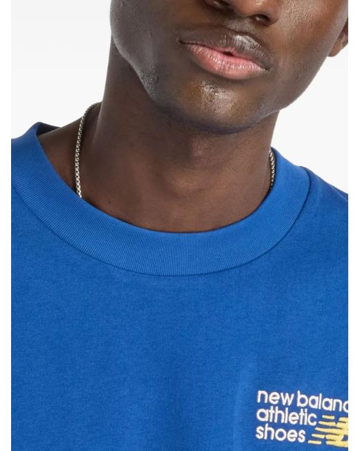 New Balance Blue Logo-Embroidered T-Shirt for men