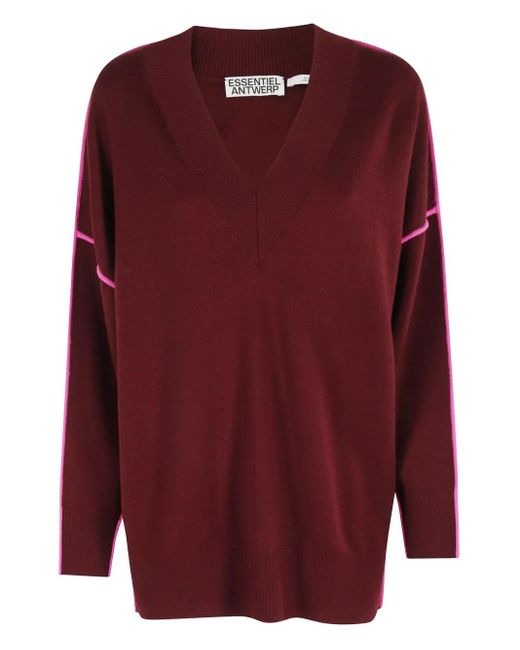 Essentiel Antwerp Red Contrast-Trim Sweater