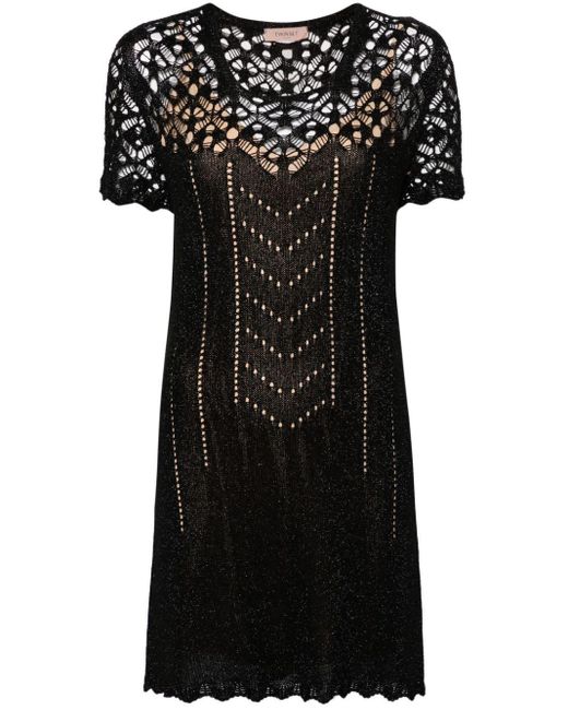 Twin Set Black Crochet-knit Mini Dress