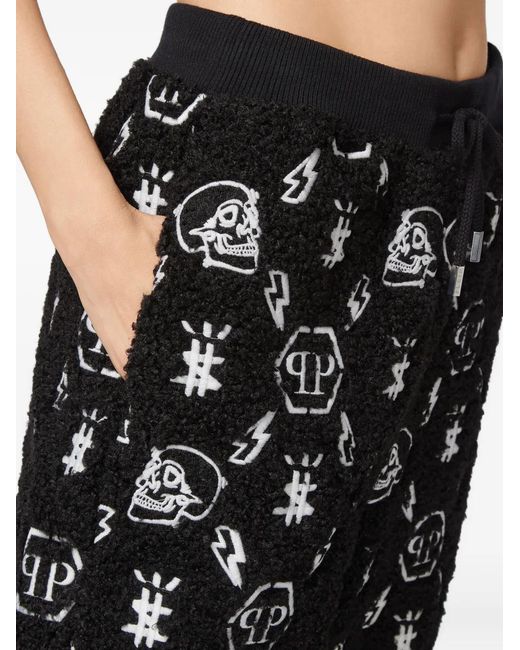 Philipp Plein Black Embroidery Monogram Track Pants