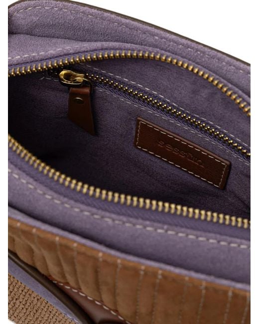 Sessun Brown Devine Woven-Panel Leather Shoulder Bag
