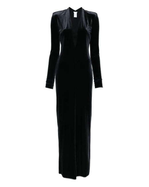 Amazuìn Fluwelen Maxi-Jurk Met Diepe Hals in het Black