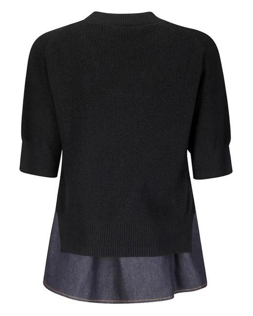 Sacai Black Denim-Panel Knit Top