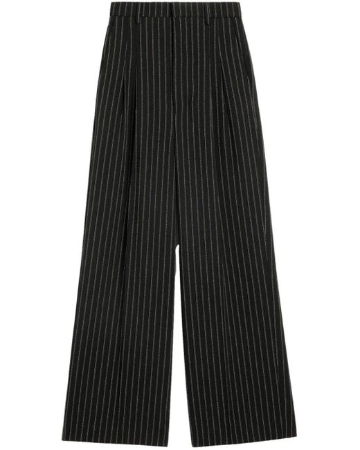 AMI Black Pinstripe-print Wide-leg Trousers