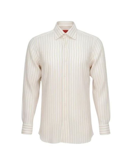 Isaia White Striped Long-Sleeve Shirt for men