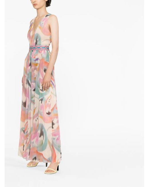 Etro White Abstract-Print Silk Maxi Dress