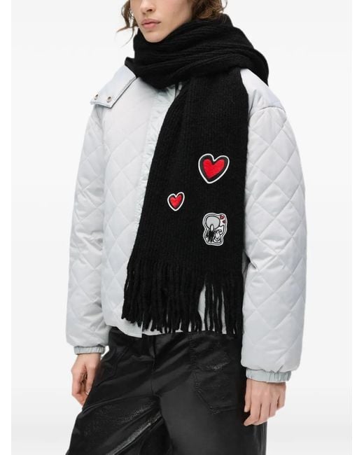 Karl Lagerfeld Black Ikon Furry Patch Scarf