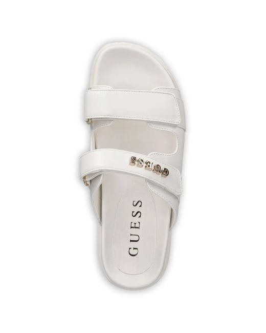 Guess White Logo-Plaque Touch-Strap Slides