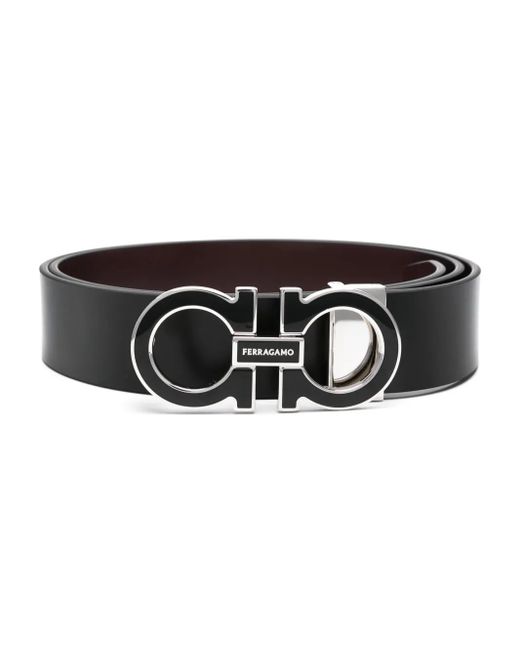 Ferragamo Black Reversible And Adjustable Gancini Hook Belt for men