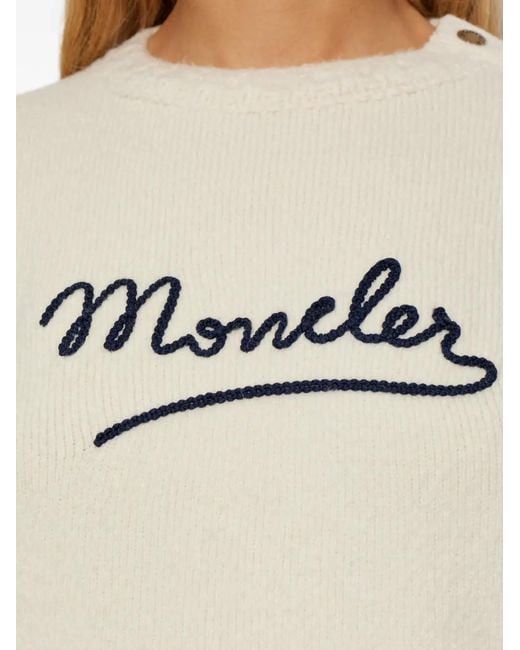 Moncler White Natural Cotton Polyamide Crew Neck Sweater