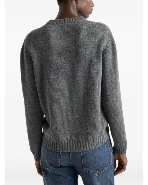 Prada Gray Intarsia-Logo Crew-Neck Sweater