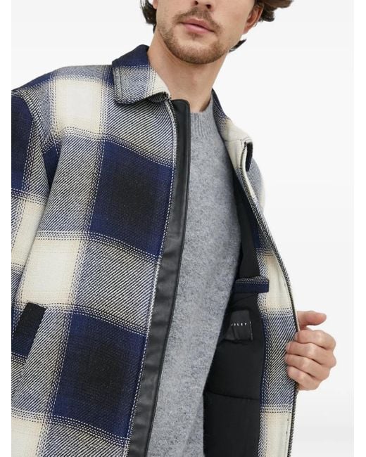 Sisley Blue Checked-Print Zip-Up Shirt Jacket for men