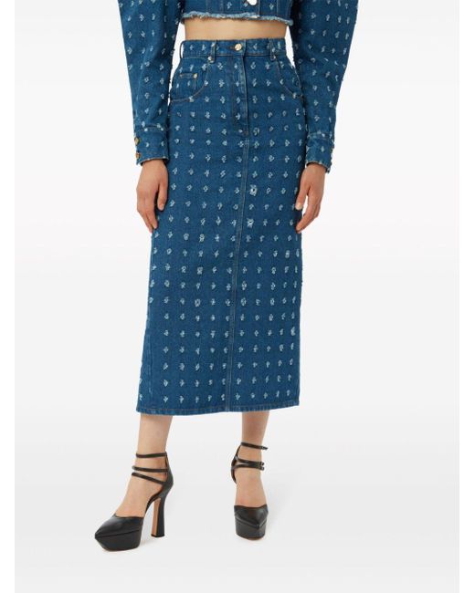 Nina Ricci Blue Distressed Denim Skirt