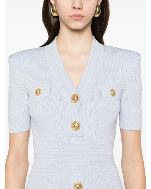 Balmain White Midi Dress With Buttons
