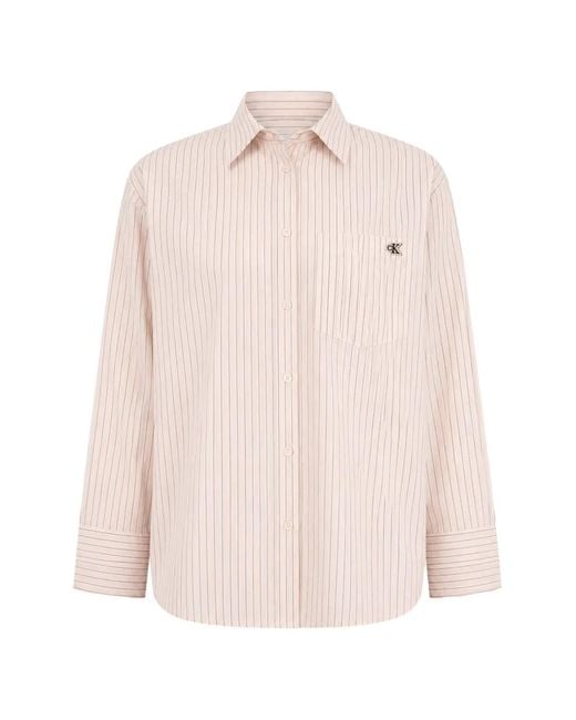 Calvin Klein Pink Striped Logo-Plaque Shirt