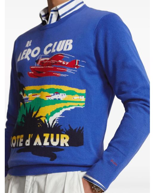 Polo Ralph Lauren Blue Intarsia-Knit Cotton Jumper for men