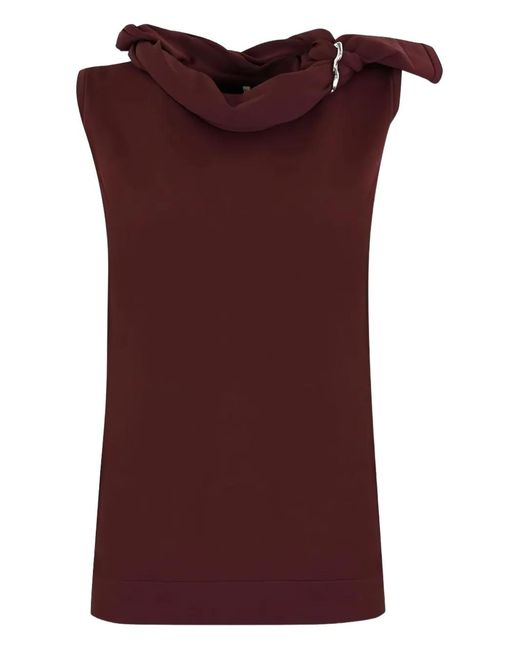 Liviana Conti Red Draped Cowl-Neck Sleeveless Top