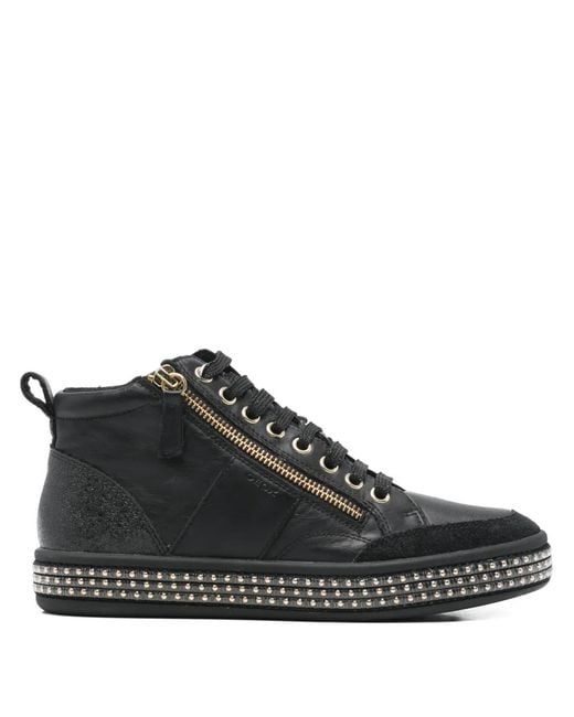 Geox Black Leelu Zip-Up Embellished Sneakers